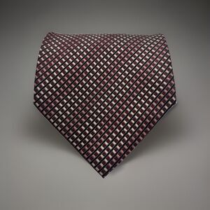 Laurant Benon Paris 100% Silk Necktie Maroon Tan Black Business Formal EUC